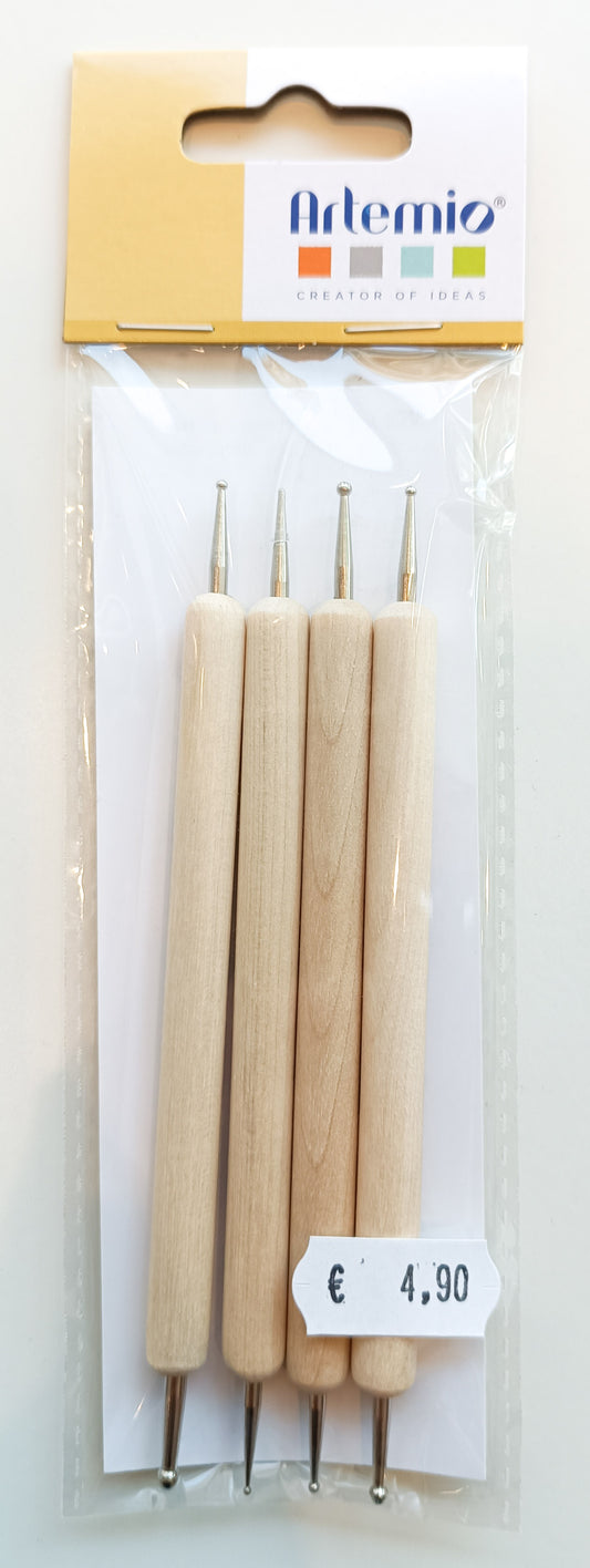 Confezione 4 dotters con manico in legno