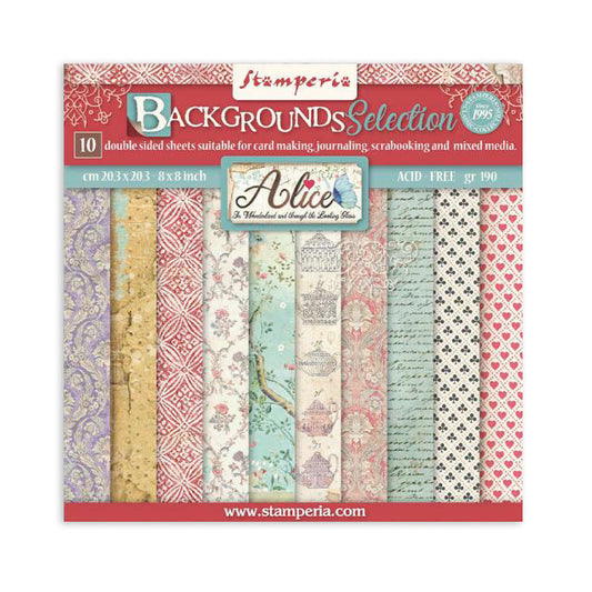 Blocco 10 fogli 20,3X20,3 (8"X8") Double Face Backgrounds Selection - Alice